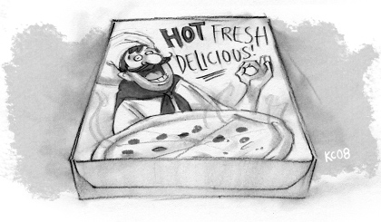 Pizza Box with Hot, Fresh, Delicious Text